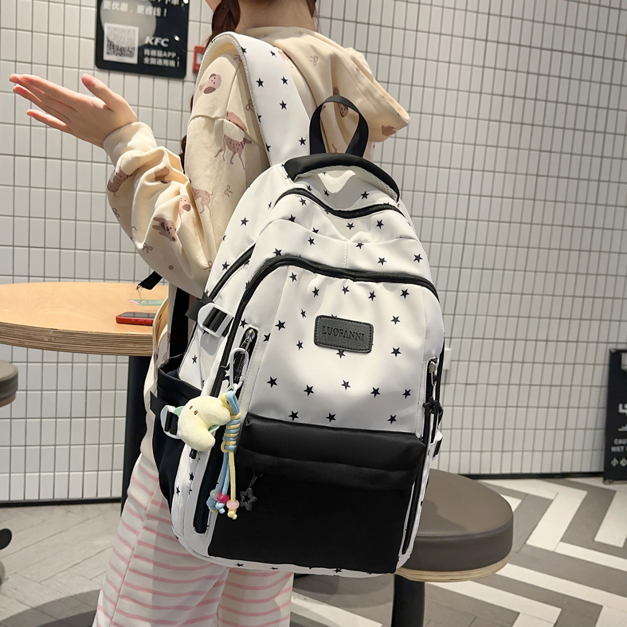 Women's Cream White & Yellow C – обзор и цена Canvas Backpack Casual